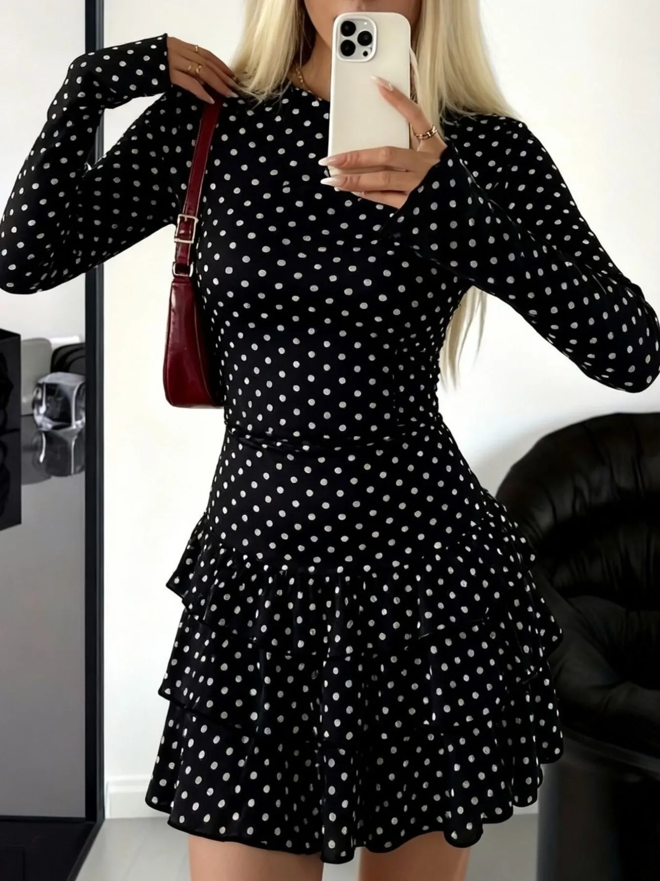 Long Sleeve Ruffled Hem Mini Dress