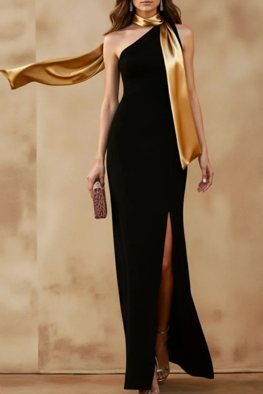 One-Shoulder Slit Maxi Dress