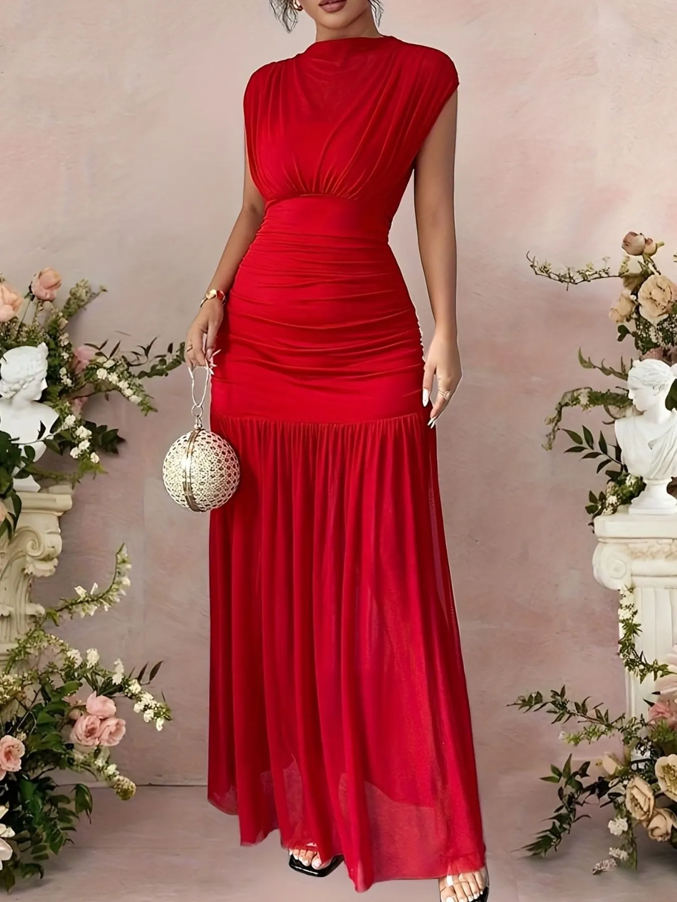 Ruched Cap Sleeve Maxi Dress