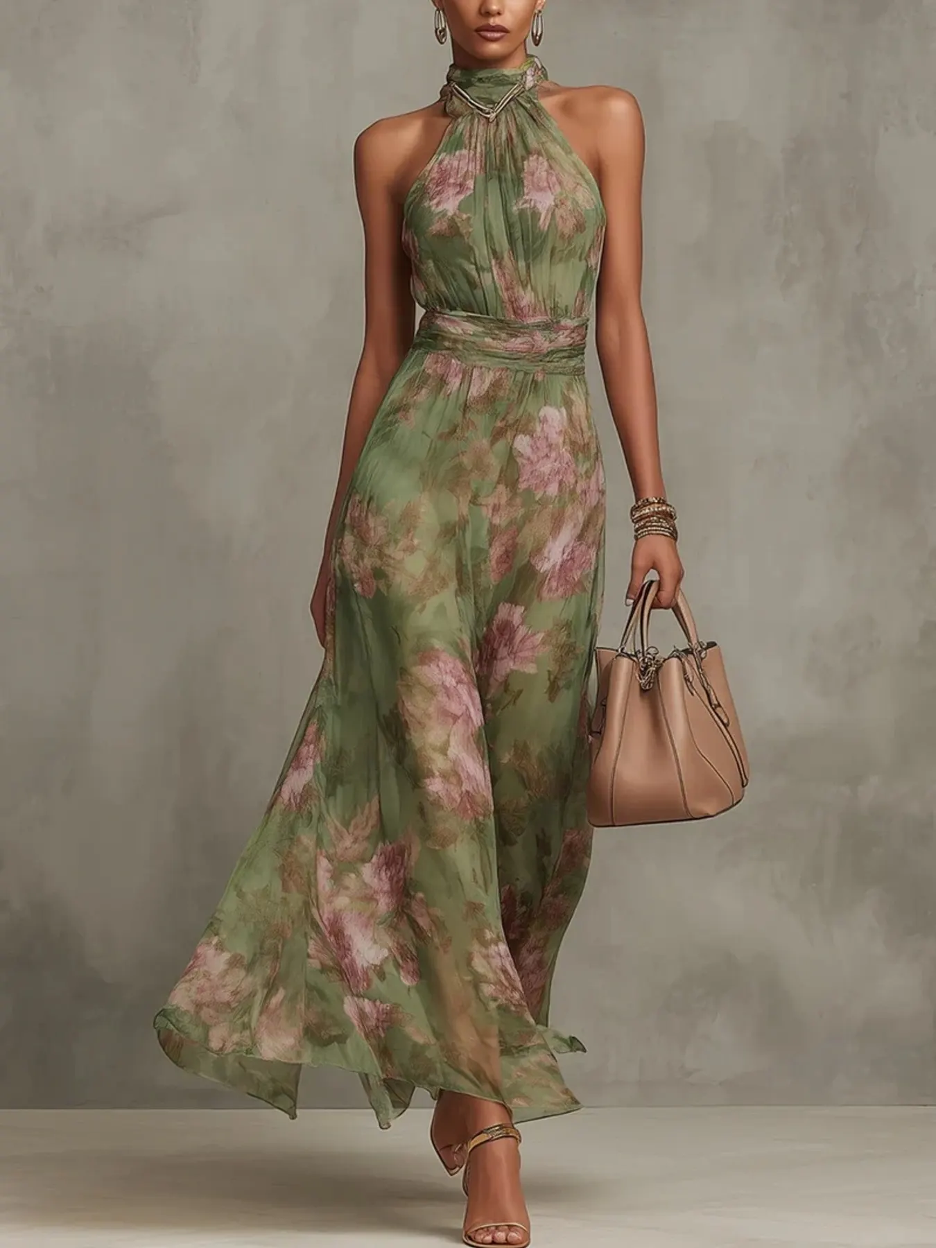 Floral Print Sleeveless Maxi Dress